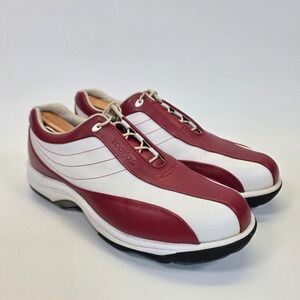 ECCO Golf Shoes Women's‎ 8.5 White Red Hydromax Spiked Leather Sporty Preppy